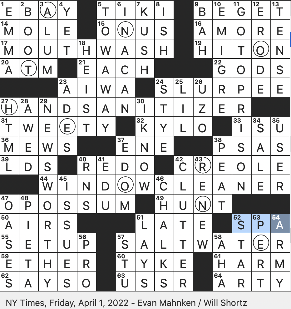 Rex Parker Does the NYT Crossword Puzzle 2022